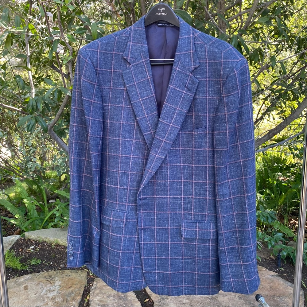 Maus & Hoffman all season blazer sport coat jacket blue plaid - Picture 8 of 8